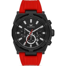 Ferro FM31396D-ZK Quartz Silikon Bordo Siyah Kadran 48 mm Fonksiyonları Aktif Erkek Kol Saati
