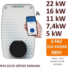 Powerşarj 22KW, 16KW, 11KW, 7,4kw, 5kw, 3,4kw Elektrikli Araç Sabit Duvar Tipi Şarj Cihazı. Mobil App Üzeri Ayarlanabilir Güç Seçenekleri ile Size Özel Güvenli ve Akıllı Şarj Çözümleri Sunar.