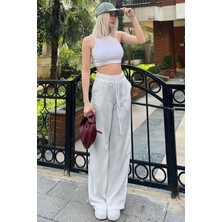 Yakamel Kadın Bol Paça Dokulu Cepli Palazzo Ispanyol Paça Kumaş Pantolon