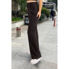 Yakamel Kadın Bol Paça Dokulu Cepli Palazzo Ispanyol Paça Kumaş Pantolon