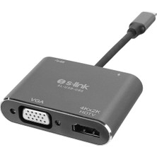 S-Link SL-USB-C85 4 In 1 Type C To, Pd+Hdmı+Vga+Usb3.0 Çevirici Hub Adaptör