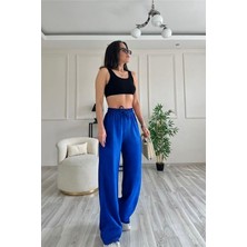 Yakamel Kadın Beli Lastikli Yazlık Dokulu Palazzo Pantolon