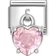 Nomination Composable Classic Dekoratif Charm - Charm Kübik Zirkon - Pembe Kalp -  925 Gümüş