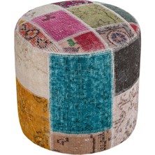 Grand Hedef Halı Gerçek El Dokuma Multi Rengi Patchwork Yuvarlak Puf