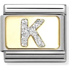 Nomination Composable Classic Dekoratif Link - Harfler Pırıltılı - K - (11 K) 18K Altın