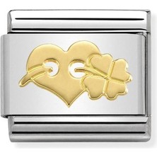 Nomination Composable Classic Dekoratif Link - Semboller - Kalp ve Yonca -  18K Altın