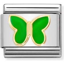 Nomination Composable Classic Dekoratif Link - Semboller - Yeşil Kelebek -  18K Altın