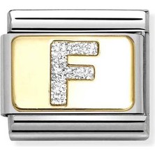 Nomination Composable Classic Dekoratif Link - Harfler Pırıltılı - F - (06 F) 18K Altın