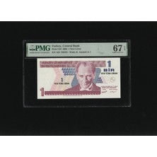 Numsimatik Bir Yeni Türk Lirası 1 Ytl  P216 2005 Pmg 67 Epq Superb Gem Unc S/n A01 749455 8. Ems 1. Tertip