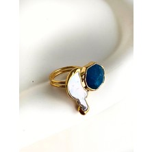 İfeelfree Özel Tasarım Mavi Doğal Taş ve Incili Yüzük