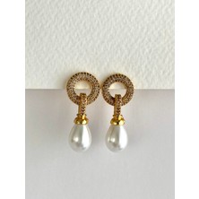 İfeelfree Özel Tasarım Incili Zirkon Taşlı Küpe - Gold