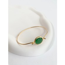 İfeelfree Özel Tasarım Kedi Gözü Taşlı Ince Bileklik - Yeşil