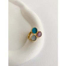 İfeelfree Özel Tasarım 3'lü Kedi Gözü Taşlı Yüzük - Mavi, Beyaz, Pembe