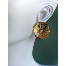 İfeelfree Özel Tasarım İncili Büyük Nilüfer Çiçeği Küpe