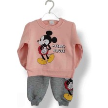 Asil Öztürk Baby & Kids Kız Bebek Çocuk Alt Üst Eşofman Takımı Kışlık 3 Ip Şardonlu Pembe Mickey Minnie Mouse