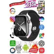 Rabbit Store Oppo A57 Uyumlu Akıllı Saat Watch 9 MAX+2024 45MM Kordon Hediyeli Amoled Ekran