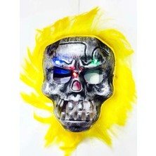 Markport Cadılar Bayramı Halloween Işıklı Kurukafa Maske Sarı Saçlı