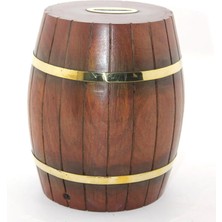 Markport Pirinç Ahşap Fıçı Kumbara 18 cm WB536