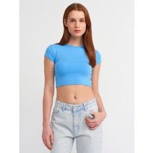 Dilvin 30936 Vücuda Oturan Crop Top-Mavi