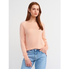 Dilvin 10536 Bisiklet Yaka Basic Ince Triko Kazak-Şeftali