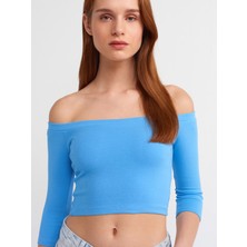 Dilvin 30937 Omuzları Açık Top-Mavi