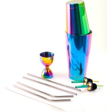 TheBRo Rainbow Renkli 850ML Boston Shaker +Jigger+2 Şişe Dökücü+4 Adet Metal Pipet