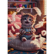 Ekart Ahşap Mdf Puzzle Yapboz Kuş Tüyü Yastık ve Afacan Kedi 500 Parça 50*70 cm