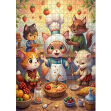 Ekart Ahşap Mdf Puzzle Yapboz Kedi Ailesi Mutfakta Yemek 500 Parça 50*70 cm