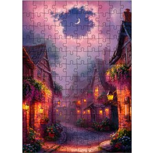 Tablomega Ahşap Mdf Puzzle Yapboz Çiçekli Evler ve Ayışığı 120 Parça 25*35 cm