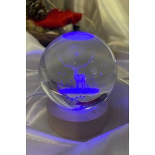 Rahan 3D LED Işık Cam Küre Çok Işıklı Ahşap Geyik 7 cm