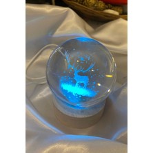 Rahan 3D LED Işık Cam Küre Çok Işıklı Ahşap Geyik 7 cm