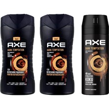 Axe Dark Temptation 3in1 Erkek Duş Jeli 250ML 2 Adet + Dark Temptation Erkek Sprey Deodorant 150ML 3lü Set