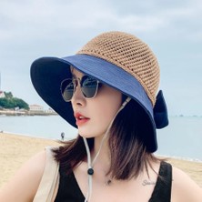 Liangduo Shop Bej2 Tarzı Moda Ilmek Kadın Güneş Şapkası Geniş Ağız Anti-Uv Plaj Kap Katlanabilir Taşınabilir Yaz Kova Şapka Siperliği Kadın Plaj Kamp Kap (Yurt Dışından)