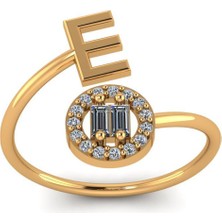 ÇGK KUYUMCULUK E Harf Taşlı Altın Yüzük CGKYZK0202