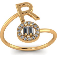 ÇGK KUYUMCULUK R Harf Taşlı Altın Yüzük CGKYZK0208