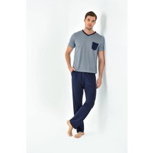 Yeni İnci Viskon Lacivert Erkek Pijama Takımı