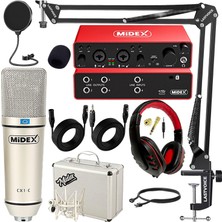 Midex Functional Paket-3 Stüdyo Ekipmanları Mikrofon 4 Çıkış Ses Kartı Full Set