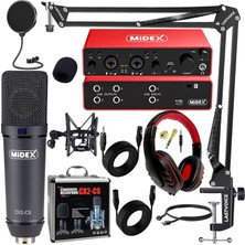 Midex Functional Paket-4 Stüdyo Ekipmanları Mikrofon 4 Çıkış Ses Kartı Full Set