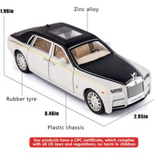 Cacao Saytay 1/24 Rolls-Royce Phantom Model Araba, Çinko Alaşımı Geri Çekin Oyuncak Araba Çocuklar Için Ses ve Işık ile Erkek Kız Hediye (Beyaz) ST-0011 (Yurt Dışından)