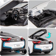 Cacao 1/24 Bmw I8 Model Araba Için Uyumlu, Çinko Alaşım Geri Çekin Oyuncak Araba Çocuklar Için Ses ve Işık ile Erkek Kız Hediye (Beyaz)1 (Yurt Dışından)