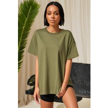 Yakamel Kadın Penye Oversize Kısa Kollu T-Shirt