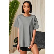 Yakamel Kadın Penye Oversize Kısa Kollu T-Shirt