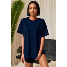 Yakamel Kadın Penye Oversize Kısa Kollu T-Shirt