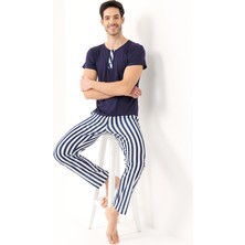 Yeni İnci Çizgili Viskon 3'lü Erkek Pijama Takımı