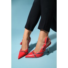 Luvi Glen Kırmızı Cilt Fermuar Detaylı Kadın Yüksek Topuklu Ayakkabı