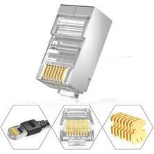 Koodmax - 50 Adet - 3u" Gold Plated Stp CAT5E RJ45 Metal Konnektör - 8P8C Ethernet Kablo Ucu Jack