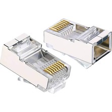 Koodmax - 100 Adet - 3u" Gold Plated Stp CAT5E RJ45 Metal Konnektör - 8P8C Ethernet Kablo Ucu Jack