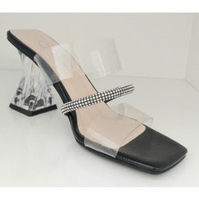 Bags Shoes Guja 22Y508-1 Kadın Şeffaf Bantlı Seffaf Ökçeli Taşlı Terlik, Dar Kalıp 1 Numara Büyük Tercih Ediniz
