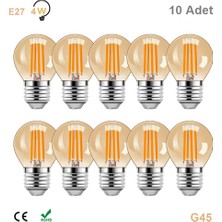 Coral Light 4 Watt Mini Top Ampul LED Filament G45 Bal Cam Rustik Ampul E27 Duy 1800K Amber Renk Işık 10 Adet