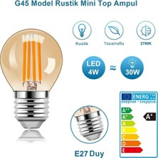 Coral Light 4 Watt Mini Top Ampul LED Filament G45 Bal Cam Rustik Ampul E27 Duy 1800K Amber Renk Işık 10 Adet